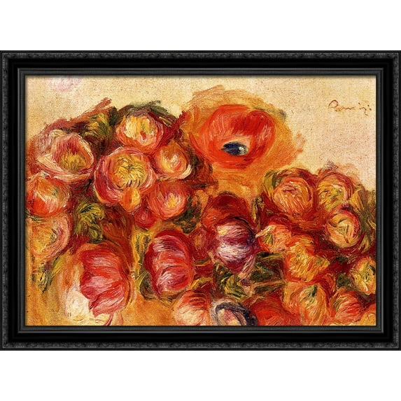 Study of Flowers Anemones and Tulips 38x28 Large Black Ornate Wood Framed Canvas Art by Pierre Auguste Renoir