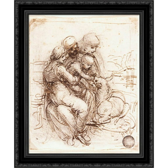Study of St Anne, Mary, the Christ Child and the young St John 20x23 Black Ornate Wood Framed Canvas Art by Da Vinci, Leonardo