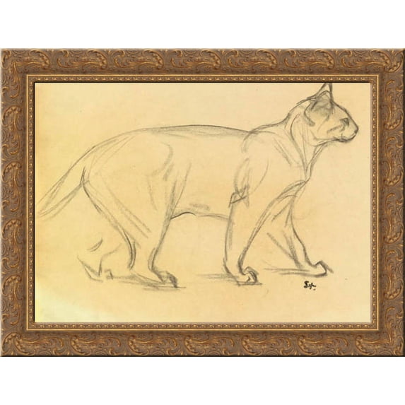 Study of a cat walking 24x18 Gold Ornate Wood Framed Canvas Art by Theophile Steinlen