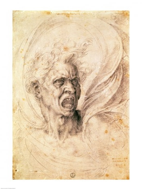 Study of a man shouting Canvas Art - Michelangelo Buonarroti (18 x 24)