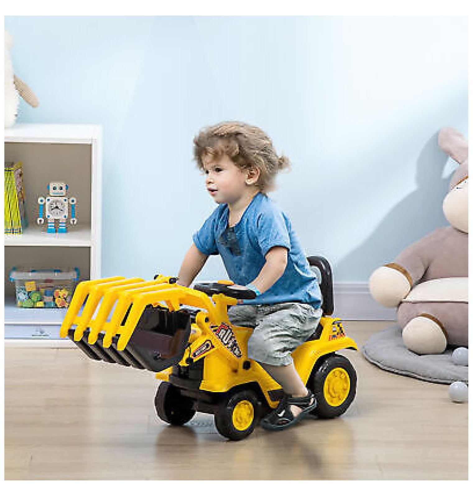 Yellow Kids Excavator Ride-On with Treaded Wheels