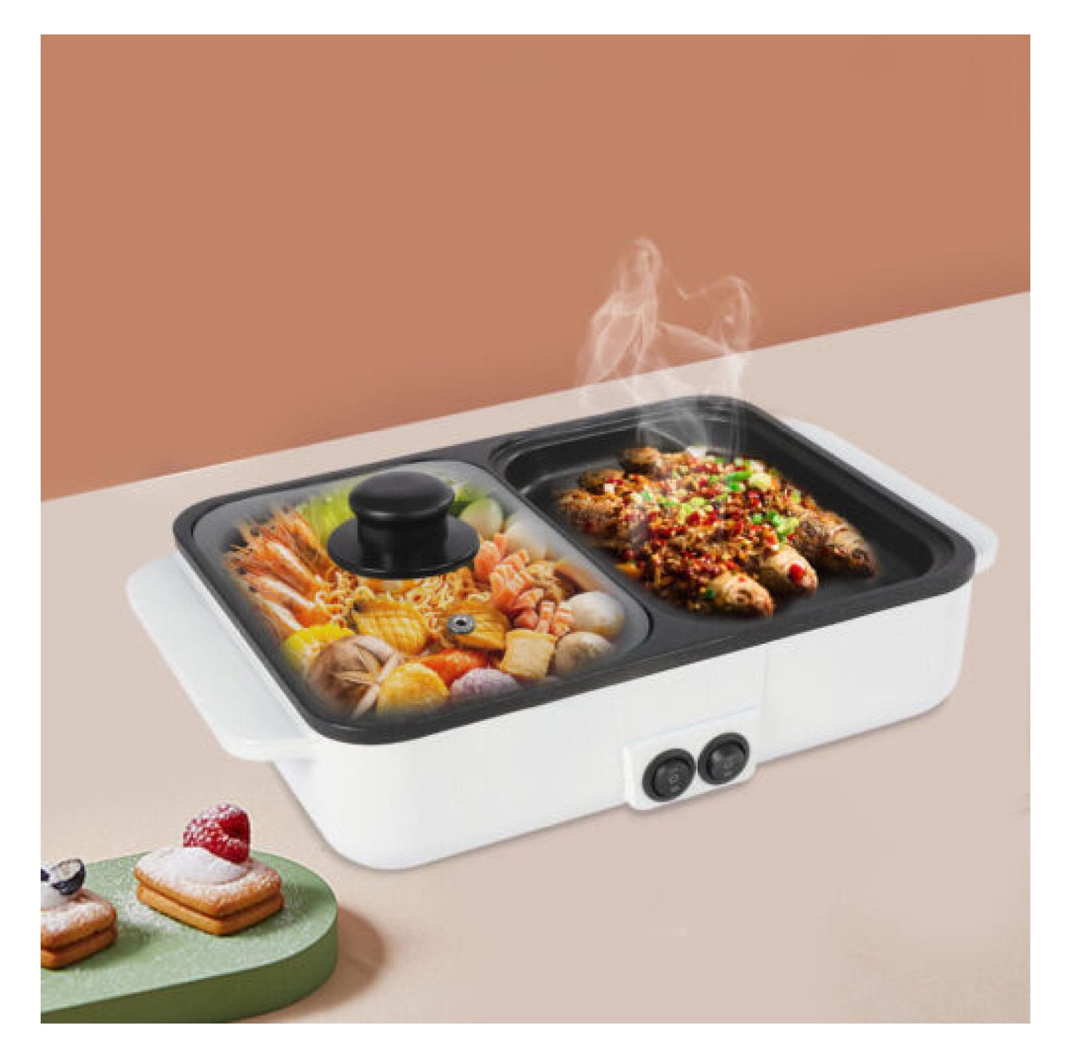 ‎Studyli2 in 1 Electric Hot Pot Grill Portable Smokeless BBQ Grill Non ...