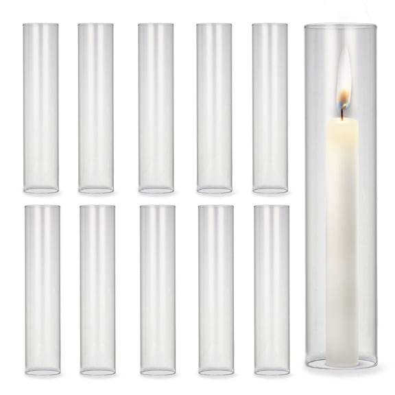 Studyset 10 PCS Hurricane Candle Holder Sleeve, Bottomless Clear Cylinder Shade Tube Clear Open Ended Glass Hurricane Chimney, Candlestick Holder Tube Cover for Wedding Christmas Centerpiece Decor