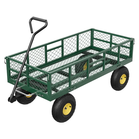 Studyset 10" Pneumatic Tires Utility Wagon, Garden Dump Cart with Removable Sidewalls, 900 LBS Heavy Duty Steel Dump Wagon with 180° Swivel Handle & 10-inch Tires, Yard Cart Utility Wheelbarrow