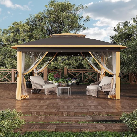 Studyset 11x11 Outdoor Gazebo for Patio,Gazebowith 4 Sidewalls Metal Frame, Waterproof & UV-Resistant Patio Folding Canopy with Mosquito for Patio, Garden, Backyard, Party, Camping