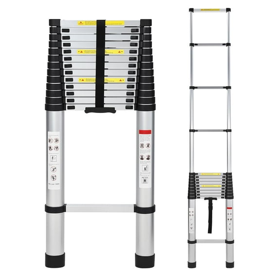 Studyset 12.5FT Aluminum Telescoping Ladder with 2 Triangle Stabilizers,Lightweight Multi-Purpose Portable Ladder,330LB Capacity Collapsible Extension Ladder for Home RV Outdoor Work