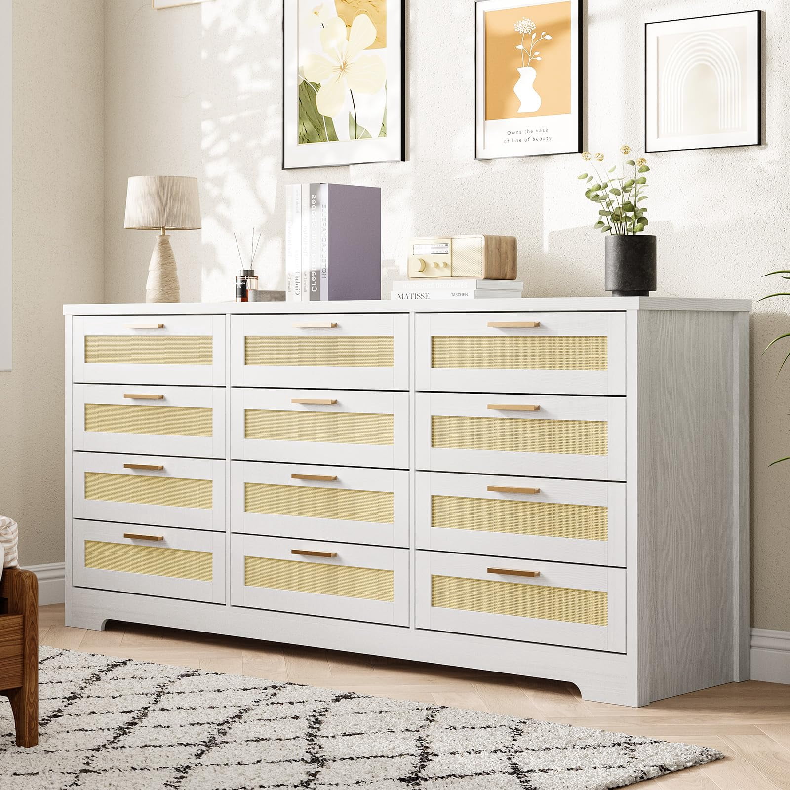 modern 12 drawer dresser Homsee Modern 12-Drawer Dresser with Surface Painting Wooden Legs and Gold Handles Chest for Bedroom 63''L x 15.7''W x 31.5''H White in the Dressers department at Lowes.com