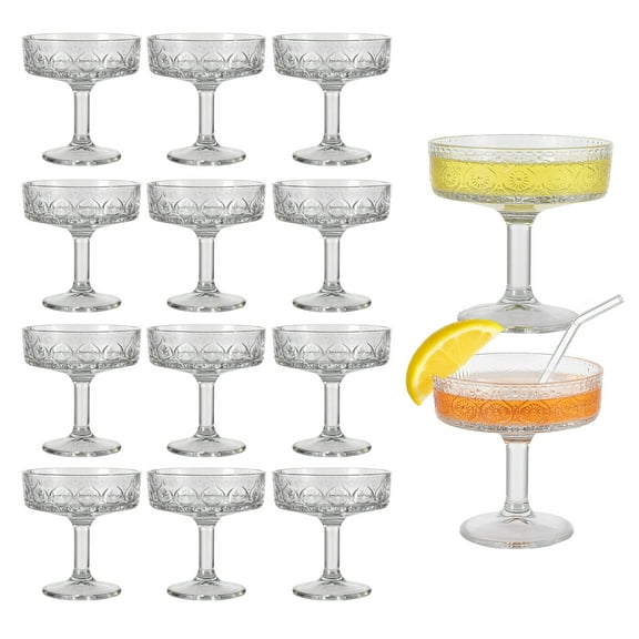 Studyset 12 Pcs Embossed Floral Martini Glasses, Romantic Cocktail Glassware, 7 oz Martini Glasses for Champagne Espresso Classic Cocktail Wine, Reusable Glassware Gift