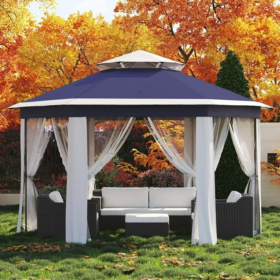 Studyset 13'X13’Patio Portable Gazebos with Mosquito Netting,Double-Layer Outdoor Canopy Tent,Hexagonal Pavilion for Garden Backyard Lawn & Deck,Heavy Duty Party