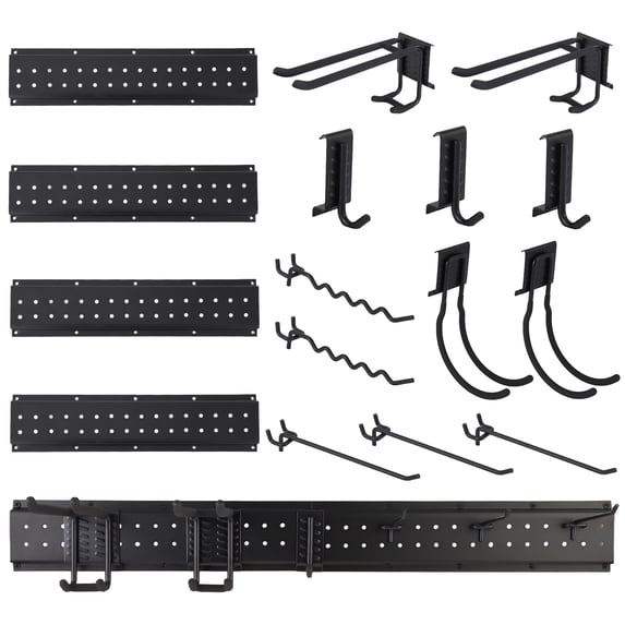Studyset 16 PcsGarage Tool Organizer Wall Mount, Tool Storage Organization 64 in Heavy-Duty Garden Tool Storage Organization System with 12 Adjustable Hooks, Metal Garage Storage Rack for Basement