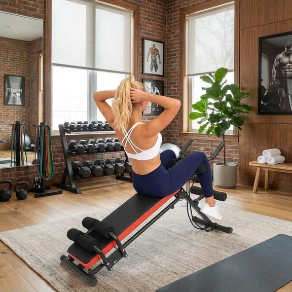 Studyset 2-In-1 Ab Workout Bench And Glider, Gym Bench Weight Bench Foldable Core Abdomen Trainer With Lcd Display, Exercise Bench Strength Training Benches, Sit Up, Push Up, Leg Raise