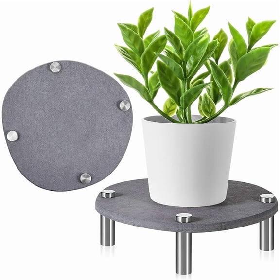 Studyset 2 Pack 7.8", Absorbent Quick Drying Stone Plant Pot Trays with Stainless Steel Feet, Diatomaceous Earth Plant Saucers for Indoor, No Holes Water Catcher Plates, Gray