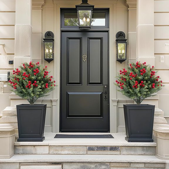 Studyset 2 Pack Artificial Topiary with Ground Spike Autumn, Topiary Trees with Metal Ground Spike, Fake Greenery Shrub Faux Plant Fall Decorations Flower for Garden Yard Porch Patio Outdoor Decor