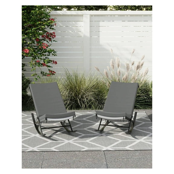 Studyset 2 Piece Outdoor Rocking Chairs,Indoor Lounge Rocker Chair With Padded Cushion & Metal Frame & Rattan Seat,Rocking Chairs Set Of 2, Outdoor Padded Chairs,Lounge Chaise Chair For Front Porch