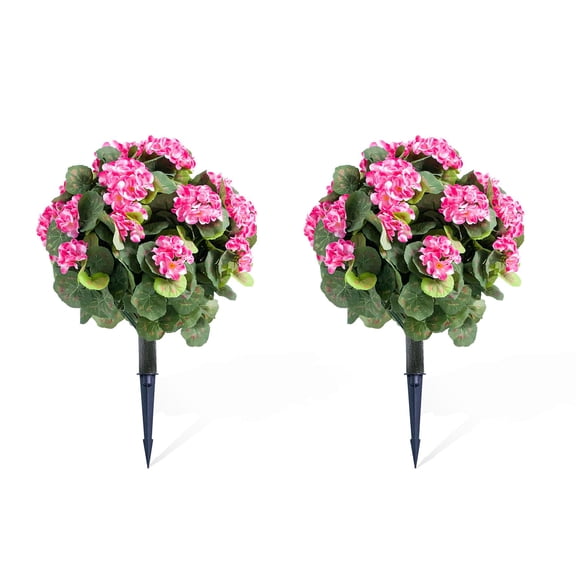 Studyset 23.6" Artificial Topiary Flower with Ground Spike Set of 2,Artificial Topiary Ball Trees with Rose Flowers,Faux Greenery Shrubs,Fake Plants for Garden,Yard,Porch,Patio Valentine's Day Decor