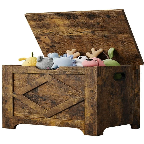 Studyset 23.6" Storage Chest,Wooden Storage Bench with Safety Hinge,Wooden Entryway Bench,Easy Assembly,Retro Style Large Toy Chest for Entryway, Living Room,Bedroom