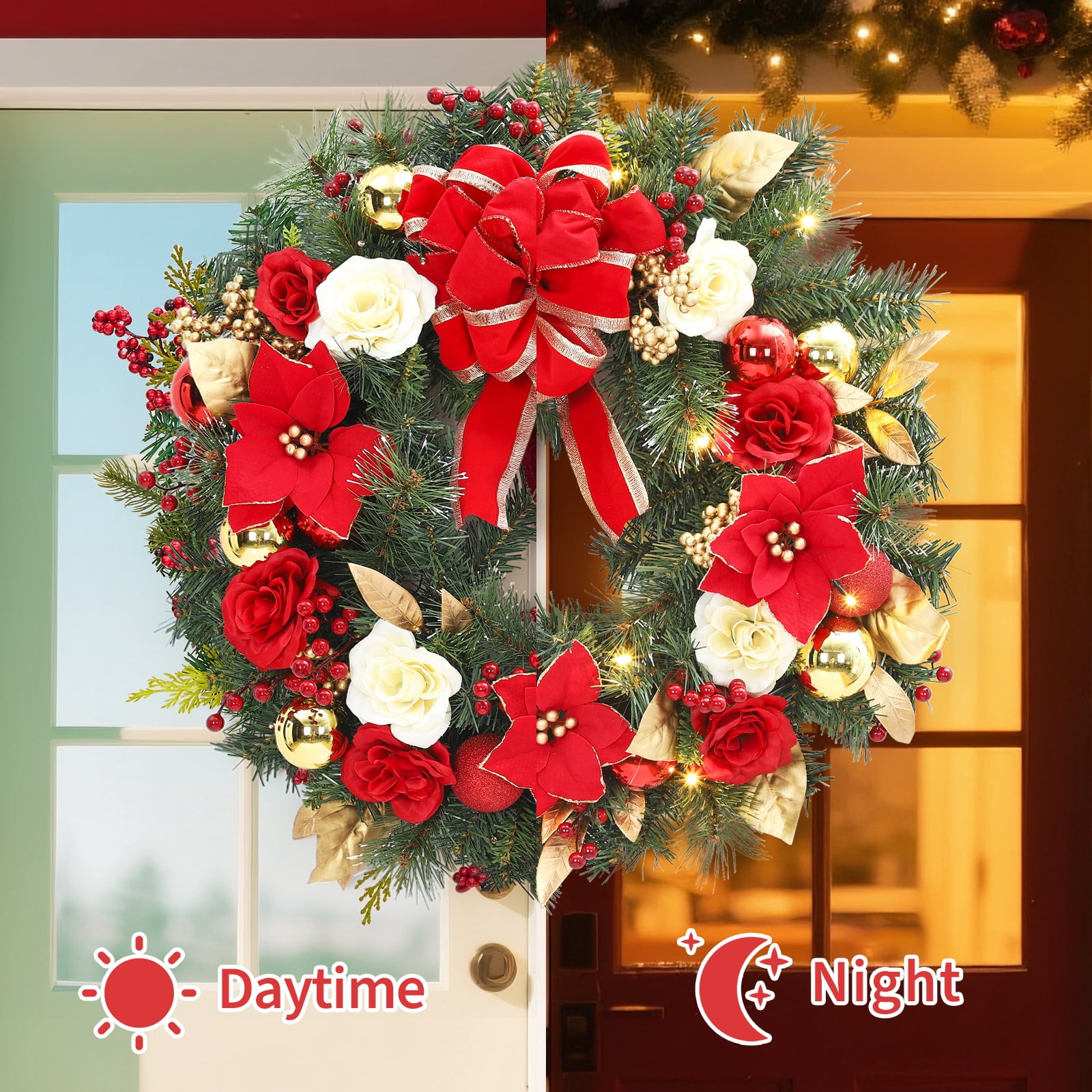 Studyset 24 in Christmas Wreath, 24 Inch Christmas Door Wreath with 20 ...