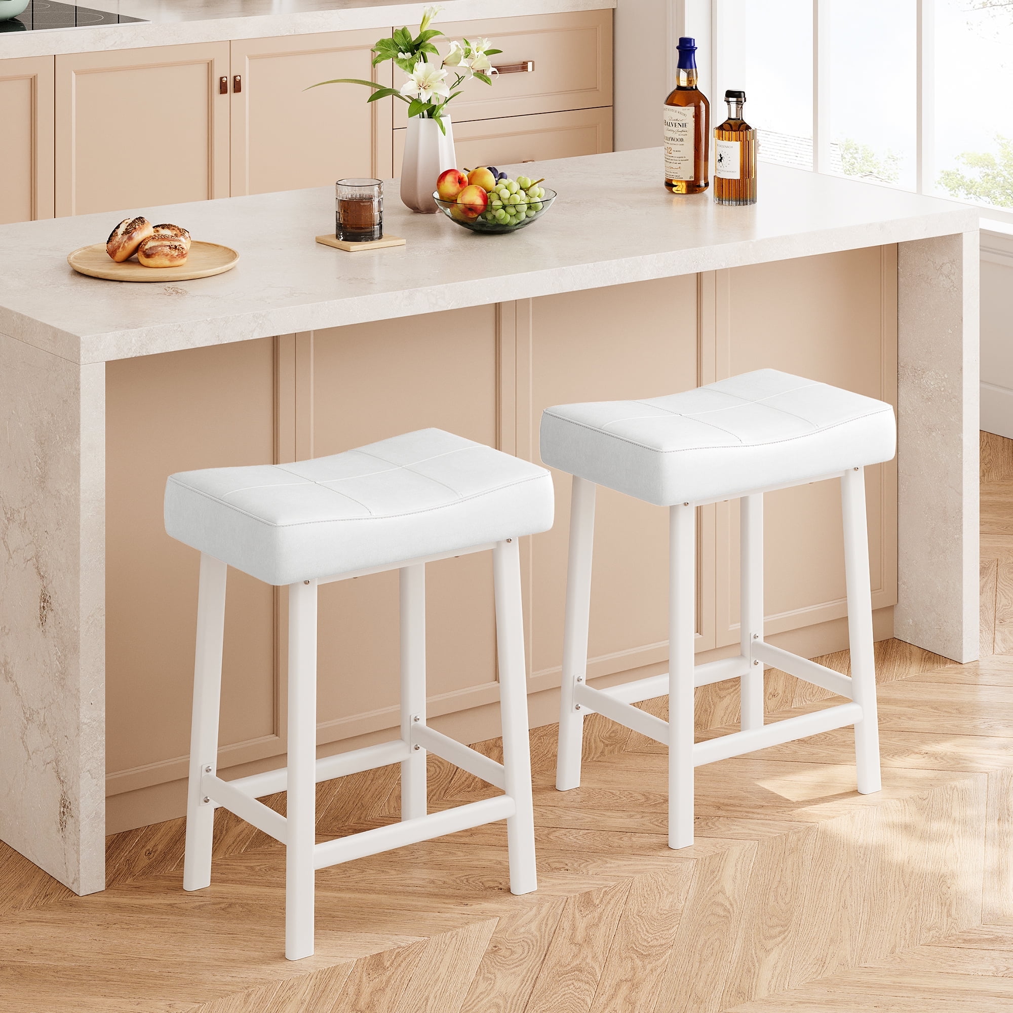 Studyset 24 Inch Bar Stools Set of 4 Soft Pu Leather Seat, Sturdy Metal Frame, Waterproof, Easy-to-Clean, Perfect for Kitchen Island, Bar, Dining Room - Also Great As Counter Stools Counter Height Uph