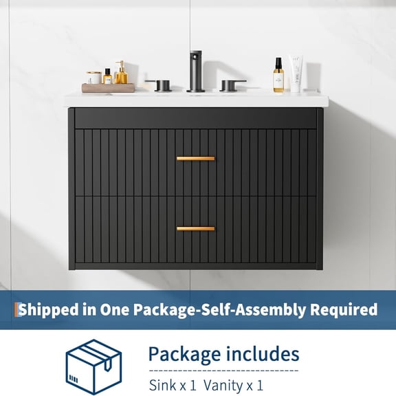 Studyset 24 Inch Bathroom Vanity with Sink, Sink Vanity Combo Set, Floating Wall Mounted Bathroom Storage Cabinet with 2 Soft-Close Drawers, Modern Vanity Cabinet