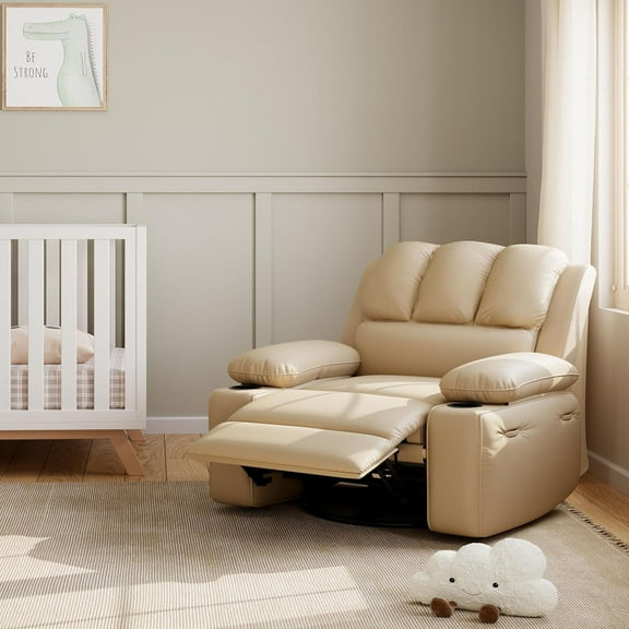 Studyset 27'' Leather Recliner Chair, Oversized Recliner Chair for Adults, Manual PU Leather Recliner with Cup Holders and Side Pockets, Ergonomic Design 26.8" Manual Recliner