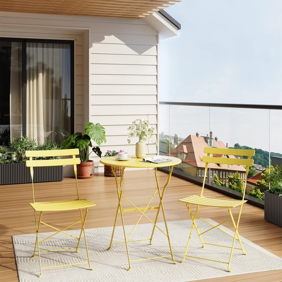 Studyset 3-Piece Folding Bistro Set,Outdoor Patio Furniture Set with Round Table and 2 Folding Chairs,Patio Bistro Sets,Compact Conversation Set for Porch,Balcony,Garden