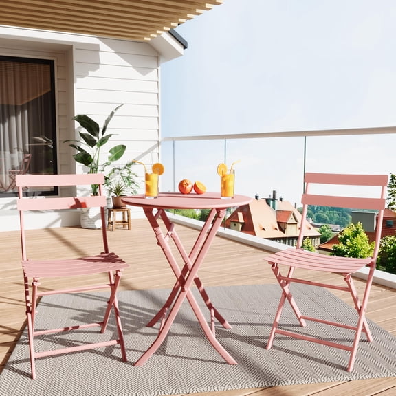 Studyset 3-Piece Folding Bistro Set,Outdoor Patio Furniture Set with Round Table and 2 Folding Chairs,Patio Bistro Sets,Compact Conversation Set for Porch,Balcony,Garden