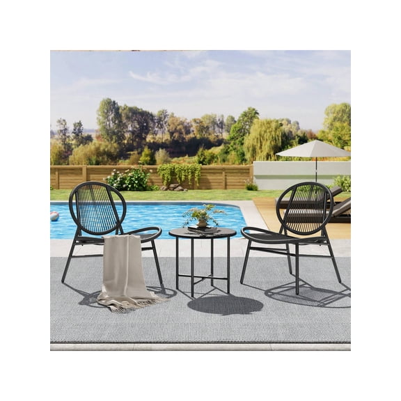 Studyset 3 Piece Patio Bistro Set,Outdoor Seating Acapulco Chairs,All Weather Modern Patio Chairs Set Of 2 With Side Table,Small Patio Conversation Bistro Set Outdoor Acapulco Patio Set