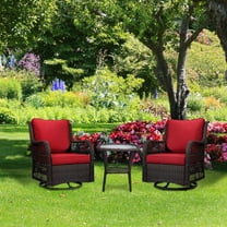 Studyset 3 Pieces Outdoor Patio Swivel Rocking Chair Sets,Elegant 3-Piece Outdoor Chairs,360 Degree Swivel Rocking Chairs Set of 2 and Matching Side Table,Wicker Patio Bistro Set with Fabric Cushions