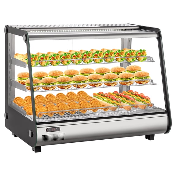 Studyset 34 Inch Commercial Countertop Food Warmer, Commercial Food Warmer Display Case, Countertop Warmer Display Case, Food Warmer with Adjustable Shelves, Glass Sliding Doors, 3 Tier Electric