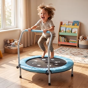 Studyset 36-Inch Trampoline for Kids, Indoor Trampoline for Toddlers, Mini 3ft Rebounder for Play & Exercise, Foldable Mini Baby Jump Toy with Foam Handle
