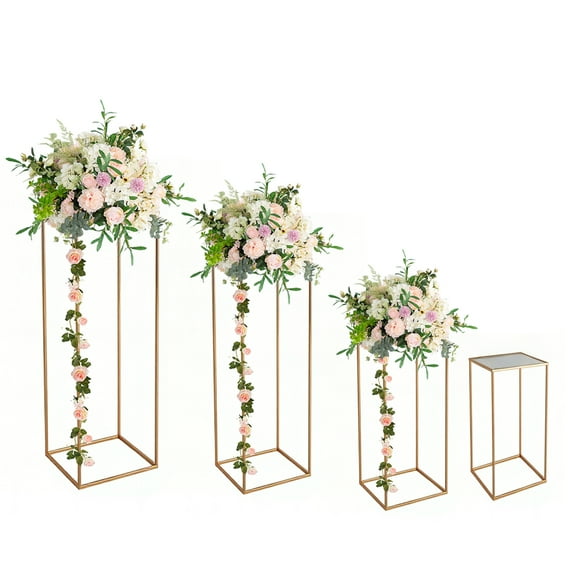 Studyset 4 Pieces Tall Acrylic Vase Wedding Centerpieces Clear Flower Stand Column Geometric Floral Vase Elegant Display Holder for Birthday Party Wedding Table Decorations