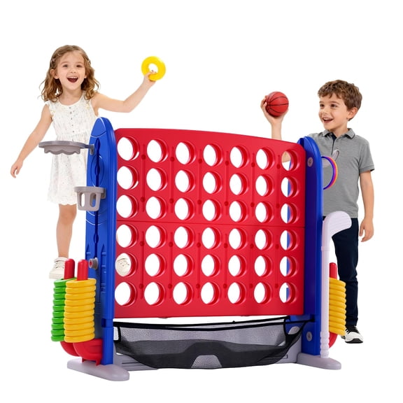 Studyset 4-in-1 Giant Connect Game Set – Adjustable Height, Basketball Hoop, Ring Toss and Net – Jumbo Outdoor Yard Game, Quick Release, Perfect for Backyard, Events and Family,42pcs Rings Set
