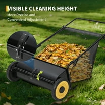 Studyset 42 inch Lawn Sweeper Tow Behind, 26'' Push Lawn Sweeper,7 Cu. Ft. Hopper Capacity, Large Pull Behind Lawn Sweeper, Heavy Duty Leaf & Grass Collector with Dumping Rope Design