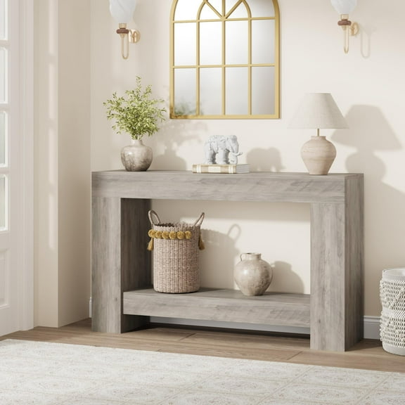 Studyset 47-Inch/63-Inch Narrow Long Console Table for Living Room,2-Tier Large Sofa Table with Storage,Farmhouse Wood Entryway Table for Hallway, Sofa,Entry,Wooden Entrance Entry Table for Entryway