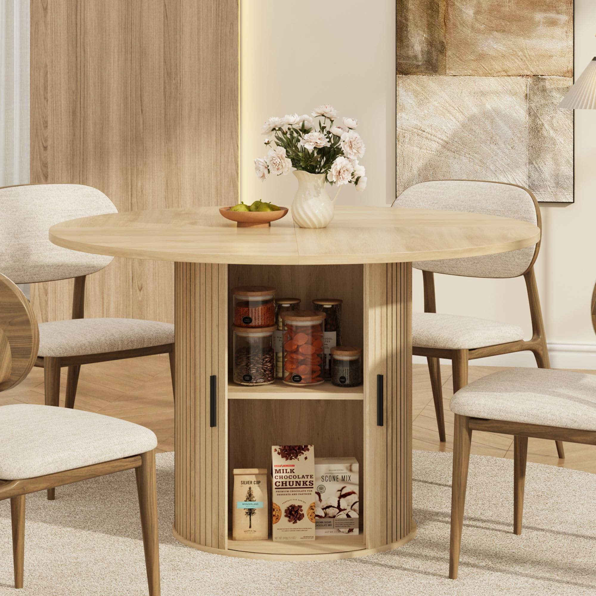 Studyset 47-Inch Round Dining Table for 4-6, ircle Kitchen Table with 2 ...