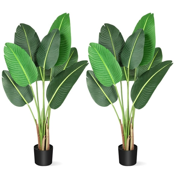 Studyset 48" Artificial Tree Bird of Paradise Artificial Plant Faux Plant,Artificial Faux Banana Leaf Plants with Pot,4ft Artificial Standing Plants with 8 Trunks for Home Decor Indoor Outdoor Office