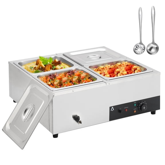 Studyset 4x12QT Bain Marie Buffet Server and Warmer, Food Warmer for Catering, 4-Pan 1500W Power, Stainless Steel Build, Adjustable Temp Control 86-185°F, Perfect for Buffets and Events