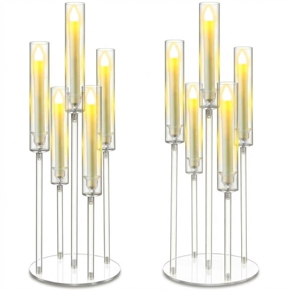 Studyset 5 Arm Acrylic Candelabra Centerpieces, Acrylic Five-Head Desktop Candle Holder, Clear Candle Holder, Christmas Centerpieces, Candlesticks Holder for Wedding Fireplace Party Decor