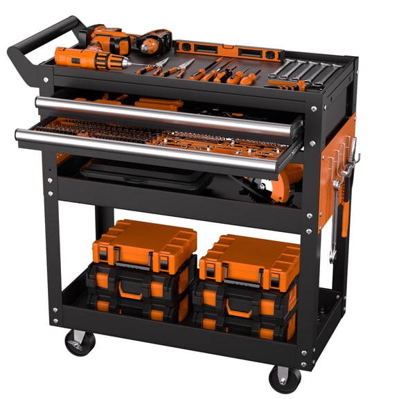 Studyset 5 Tier Heavy Duty Rolling Tool Cart On Wheels,400 lbs Load Capacity,Metal Utility Carts with Lockable Drawer & Side Pegboards,Mechanic Tool Storage Organizer for Garage Workshop Repair Shop