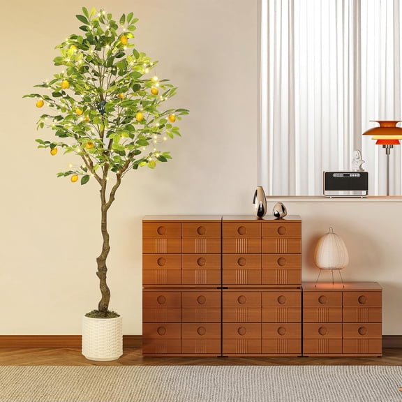 Studyset 5FT Artificial Lemon Tree, Fake Lemon Plant with Lights, Faux Lemon Tree with Realistic Trunk and Fruits, Suitable for Indoor Home Dration Balcony Living Room