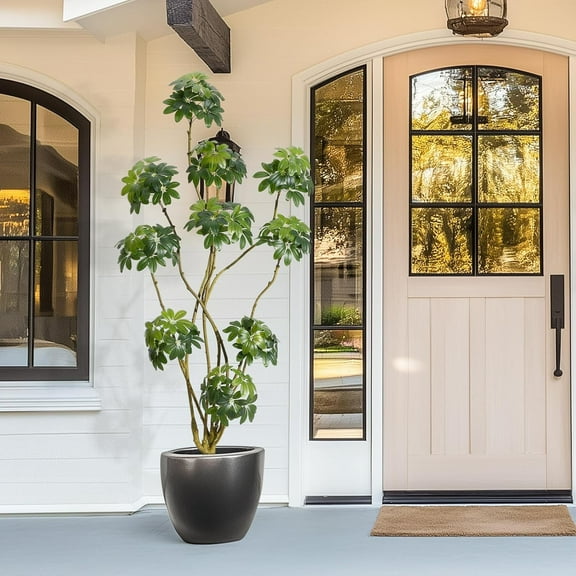 Studyset 5ft Tall Fake Plant Indoor,Artificial Umbrella Schefflera Tree in White Pot with Multiple Trunks Design, Faux Floor Tree Fake Trees for Home Offices Porch Decor