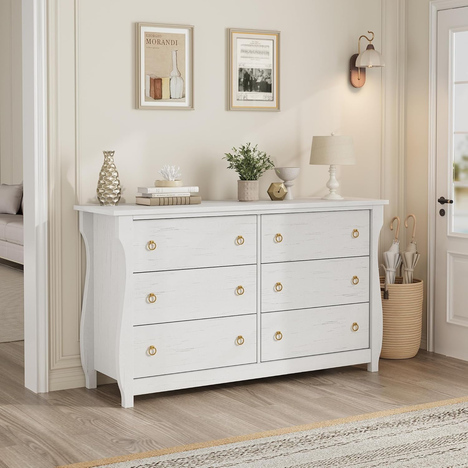 Bedroom Dressers With Drawers FACBOTALL 6-Drawer Tall Dresser, White With  Gold Handles | Modern Vertical Storage Chest For Bedroom, Office 6 Drawer  Dresser