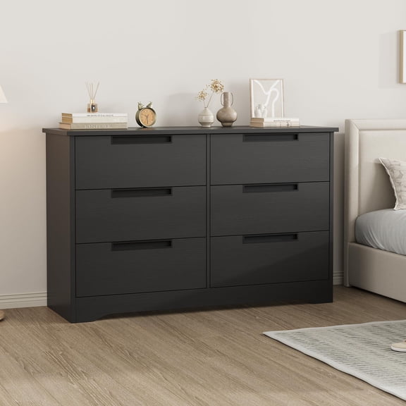 Studyset 6 Drawer Dresser for Bedroom, Modern Double Dresser Organizer with Embedded Handles Design, Wooden Chest of Drawers