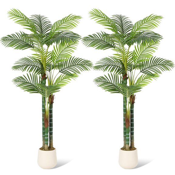 Studyset 6 FT(72 in) Tall Palm Tree Fake Plant Golden Cane Palm Trees Large Artificial Plants Faux Plants,Palm Artificial Tree Large Palm Tree for  Indoor Outdoor Home Decor with White Base