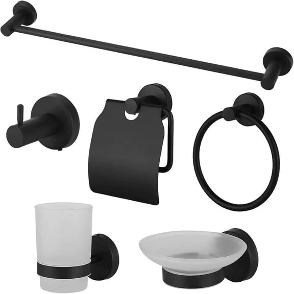 Studyset 6 Piece Bathroom Hardware Set, Bathroom Accessories Set, Stainless Steel Wall Mounted, 22.64 Inch Towel Bar, Towel Ring, Toilet Paper Holder, Robe Hook, Cup, Soap Dish