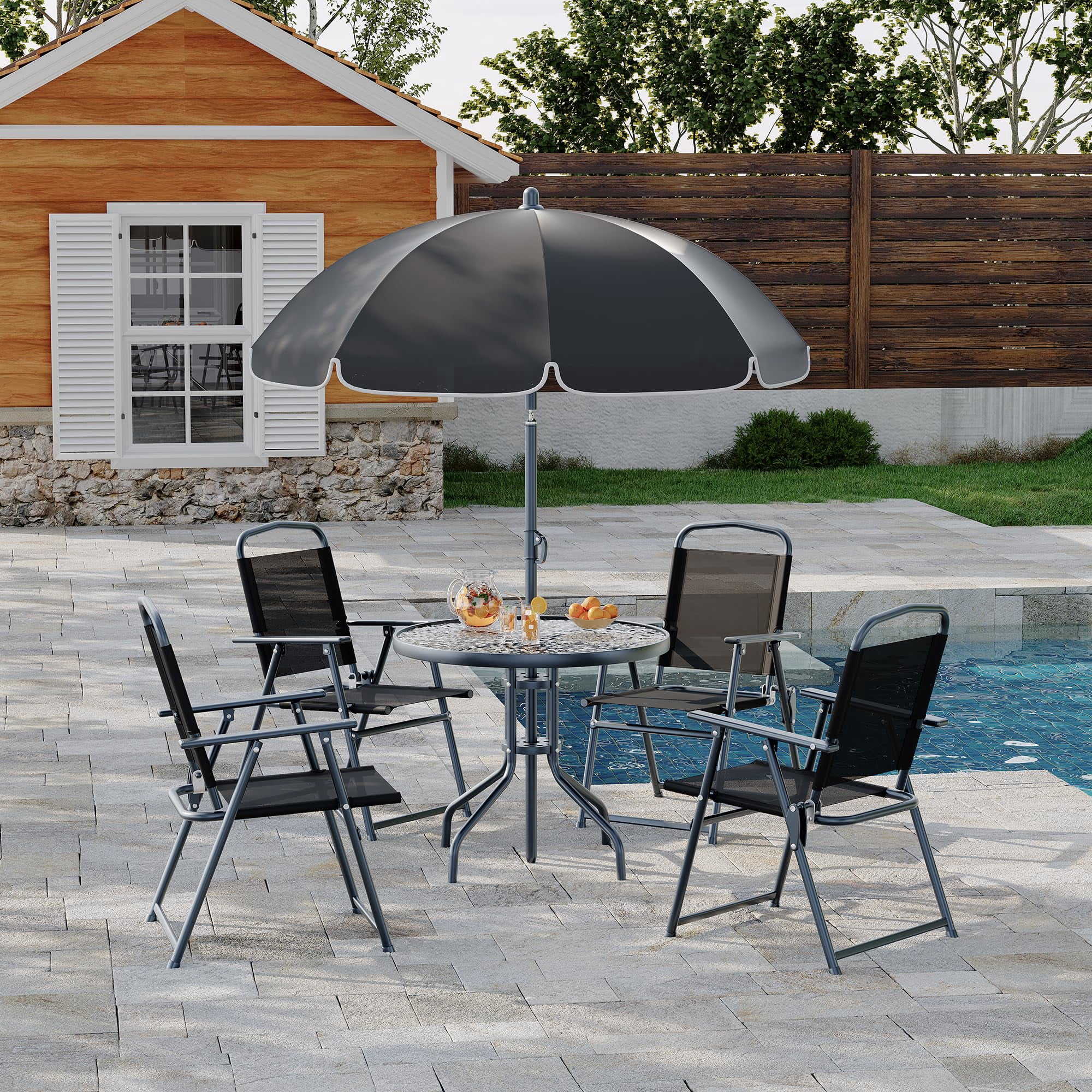36x35 patio table with umbrella and 4 chairs Studyset 6-Piece Patio Dining Set with Umbrella,Patio Table and 4 Folding  Chairs,Outdoor Patio Set,Garden Patio Furniture Set With Umbrellas,  Tempered