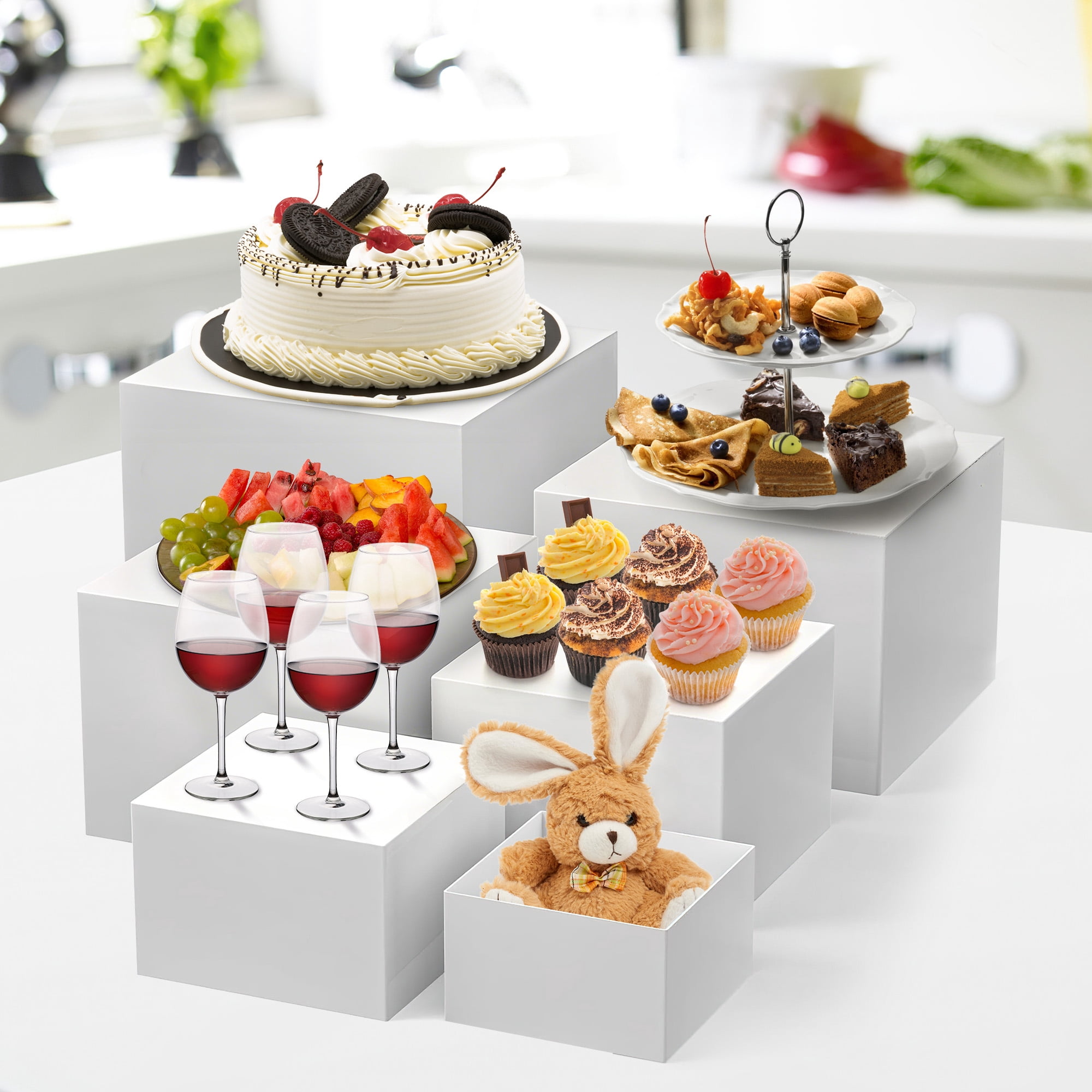 Studyset 6-Piece Versatile Display Riser Set， White Stackable Display ...
