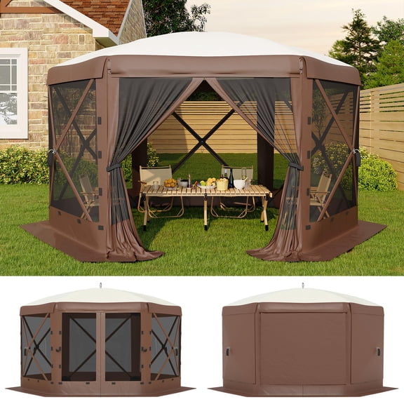 Studyset 6-Sided Collapsible Gazebo Tent, Full Mesh Walls, Quick Setup 6 Removable Wind Panels, Mosquito Net Canopy Shelter for Patio, Lawn, Camping, Garden