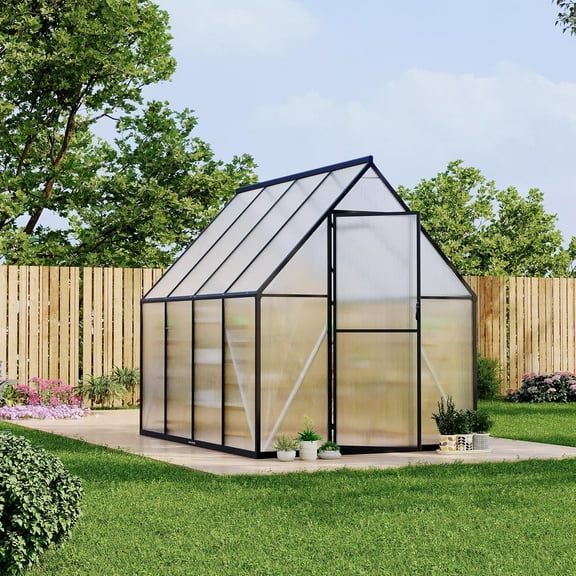 Studyset 6'x7' Aluminum-Framed Polycarbonate Greenhouse, Heavy Duty Polycarbonate Greenhouse with Quick Setup Structure and Roof Vent, Large Enhanced Aluminum Green House Kit for Outdoors
