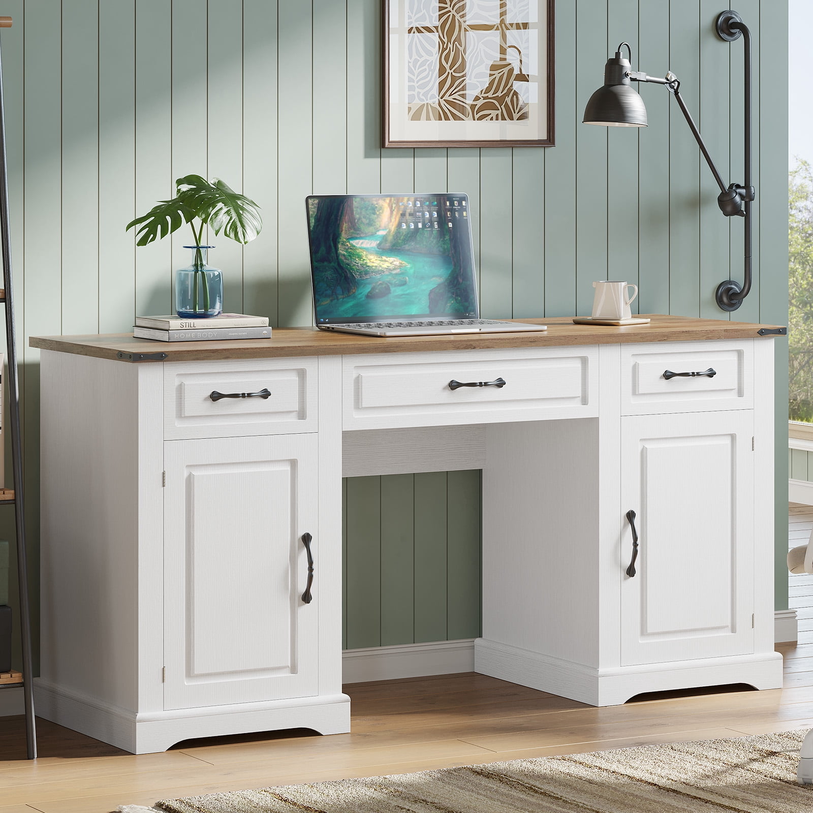 Studyset 60 in Executive Desk with Drawers, Embossed Texture Computer ...